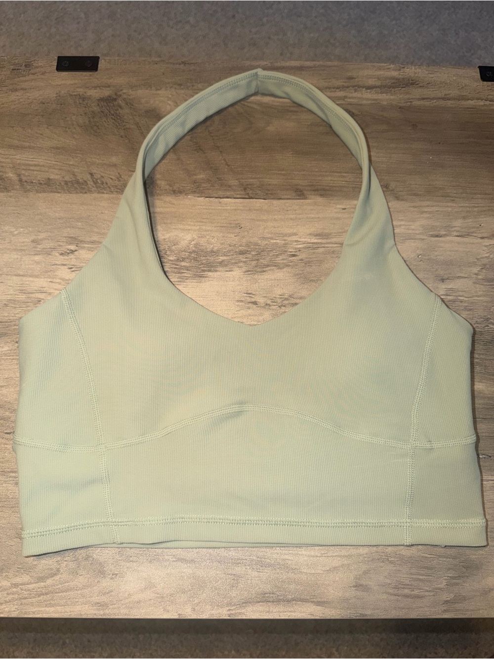 Ribbed Green Halter Sports Bra